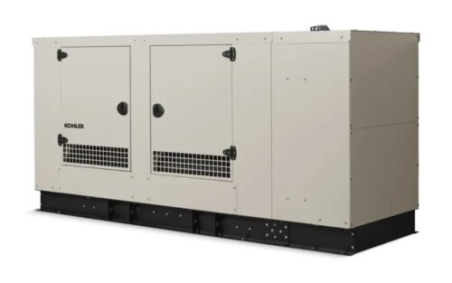 The KOHLER 125 kW Generator is a large, rectangular beige unit with a black base and two vented access doors, shown angled against a plain white background.